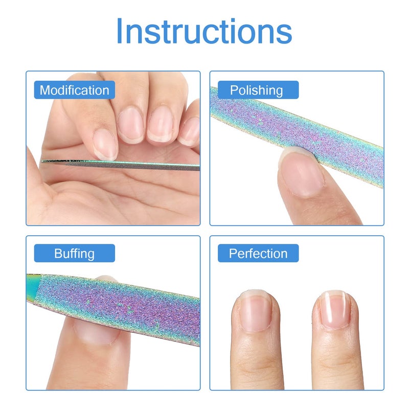 Mudder 6 Pcs Diamond Nail File for Women Men Stainless Steel Metal Double Side Nail Buffer Sapphire Rainbow Emery Boards Manicure Tool Fingernail Care Tool for Salon Home and Travel Use - Image 3